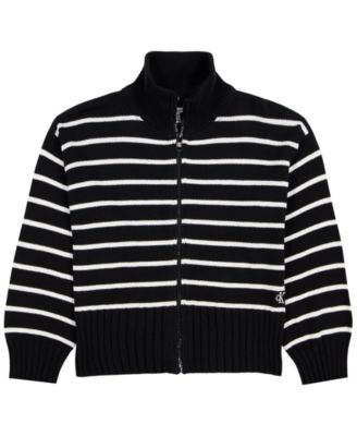 Calvin Klein Girls' 7-16 Stripe Full-Zip Cardigan Sweater