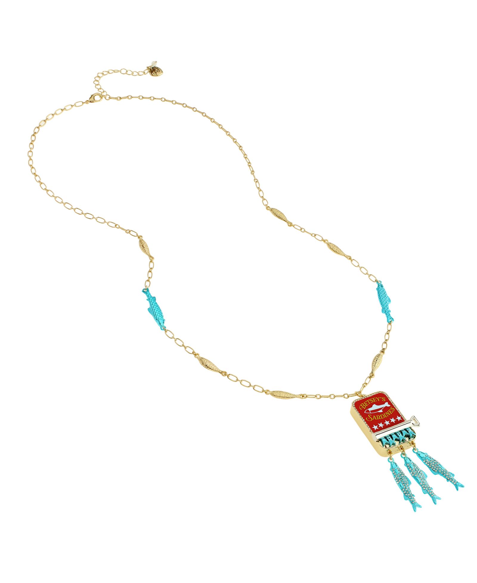 Betsey Johnson Faux Stone Girl Dinner Sardines Pendant Necklace