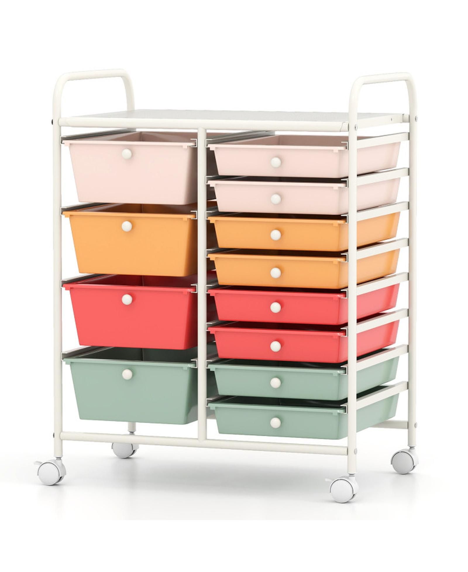 GOUUN 12-Drawer Rolling Organizer Cart with 4 Large and 8 Medium PP Drawers