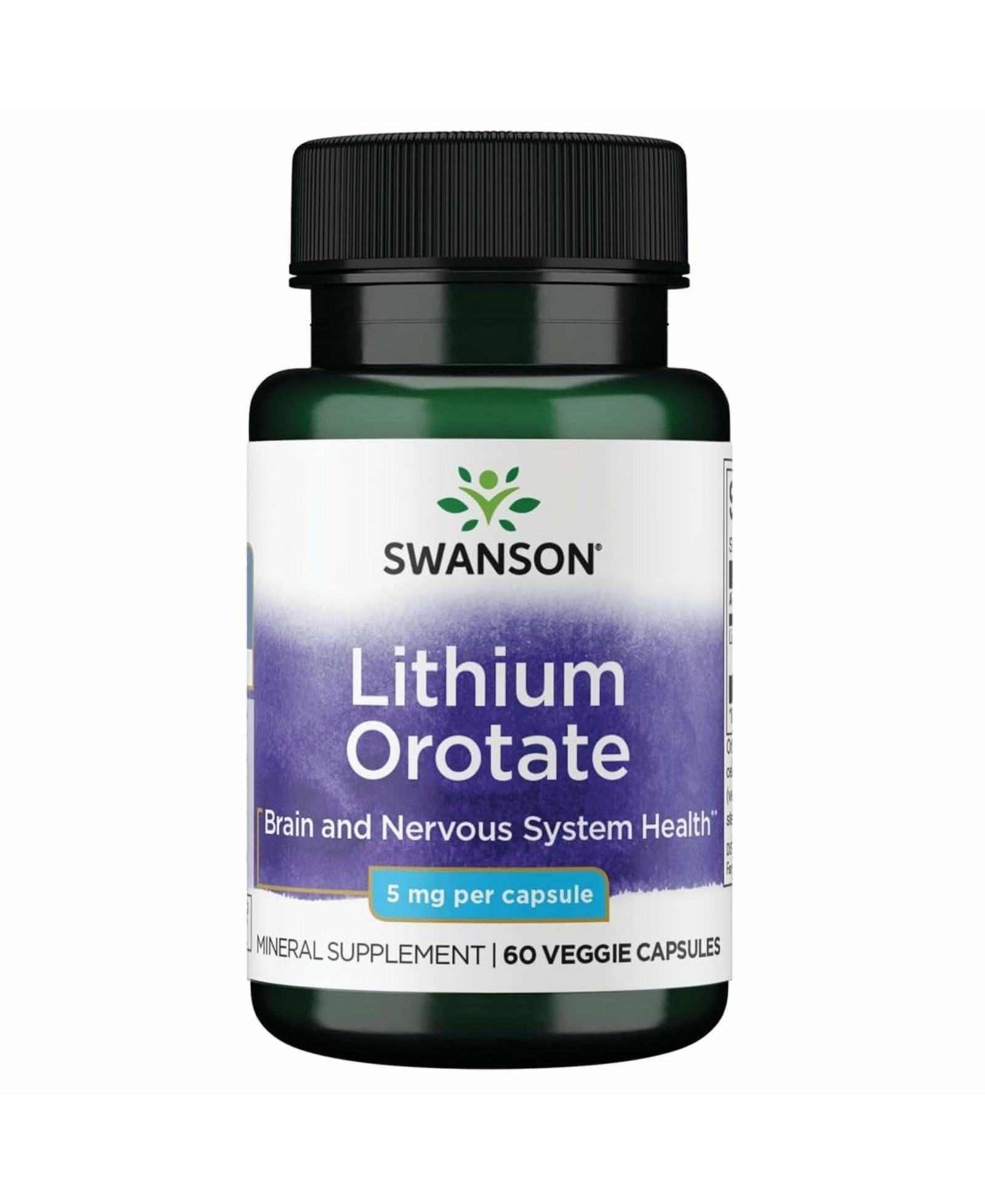 Swanson Lithium Orotate Antioxidant Mood and Emotional Wellness, Behavior and Memory Support, 5 mg Elemental Lithium, 60 Veggie Capsules