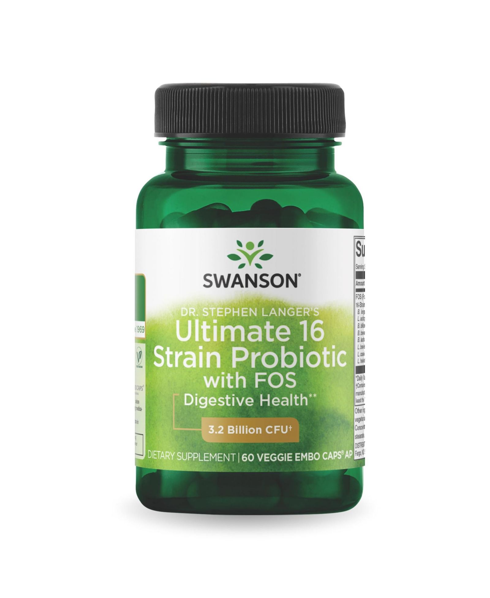 Swanson Dr. Stephen Langer's Formula Probiotic w/ FOS Prebiotic, 16 Strains, Digestive Support, 3.2 Billion CFU per Capsule, 60 Veggie Capsules
