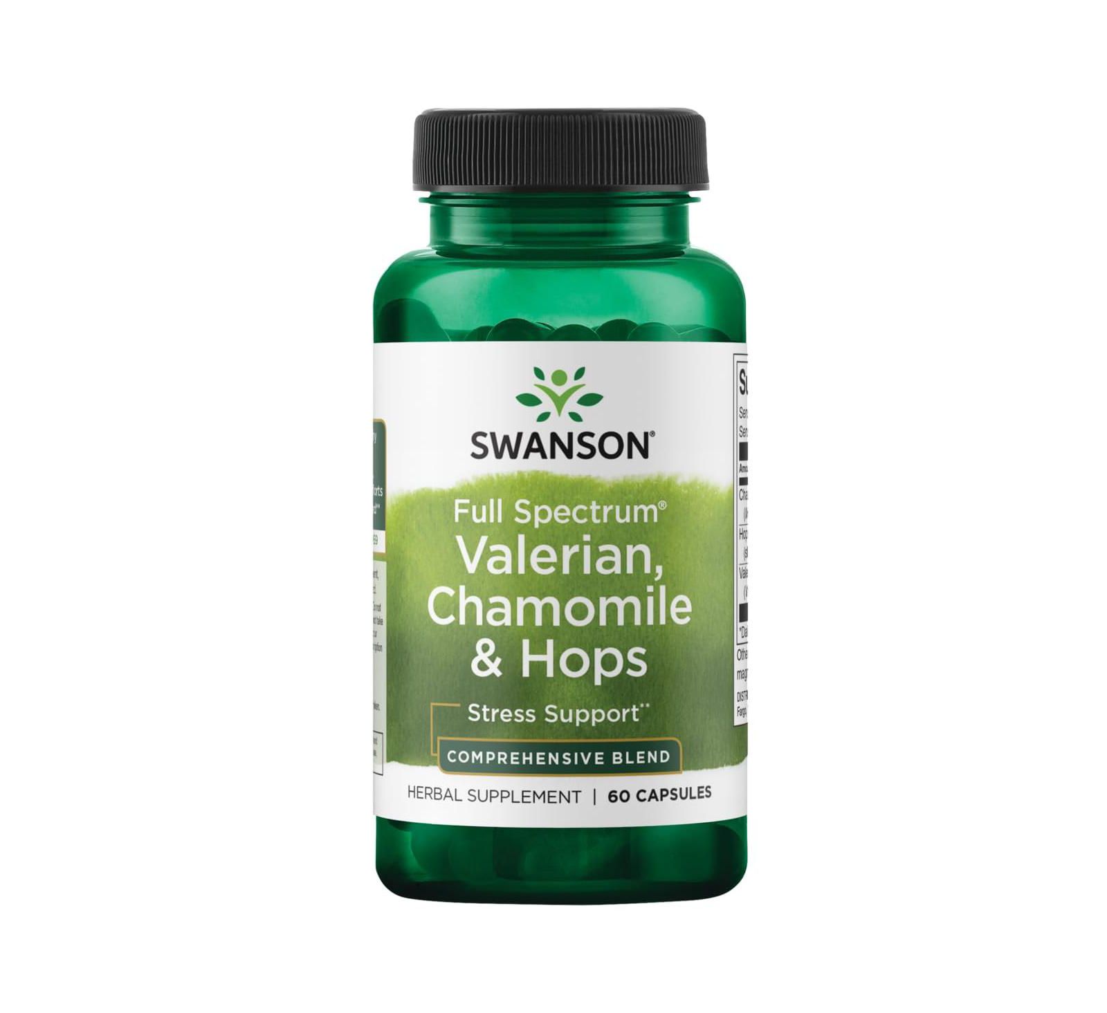 Растительная добавка Swanson Valerian, Chamomile and Hops для расслабления и комфорта, 60 капсул