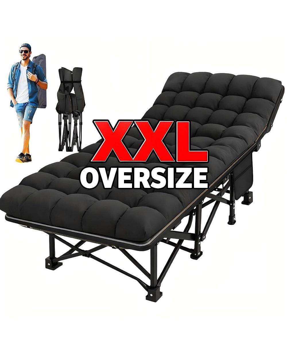 ABORON XXL Folding Camping Cot with Mat: 78"x32"x18". Heavy Duty 1200D Oxford Portable Travel Bed with Carry Bag. Durable Outdoor Gear.