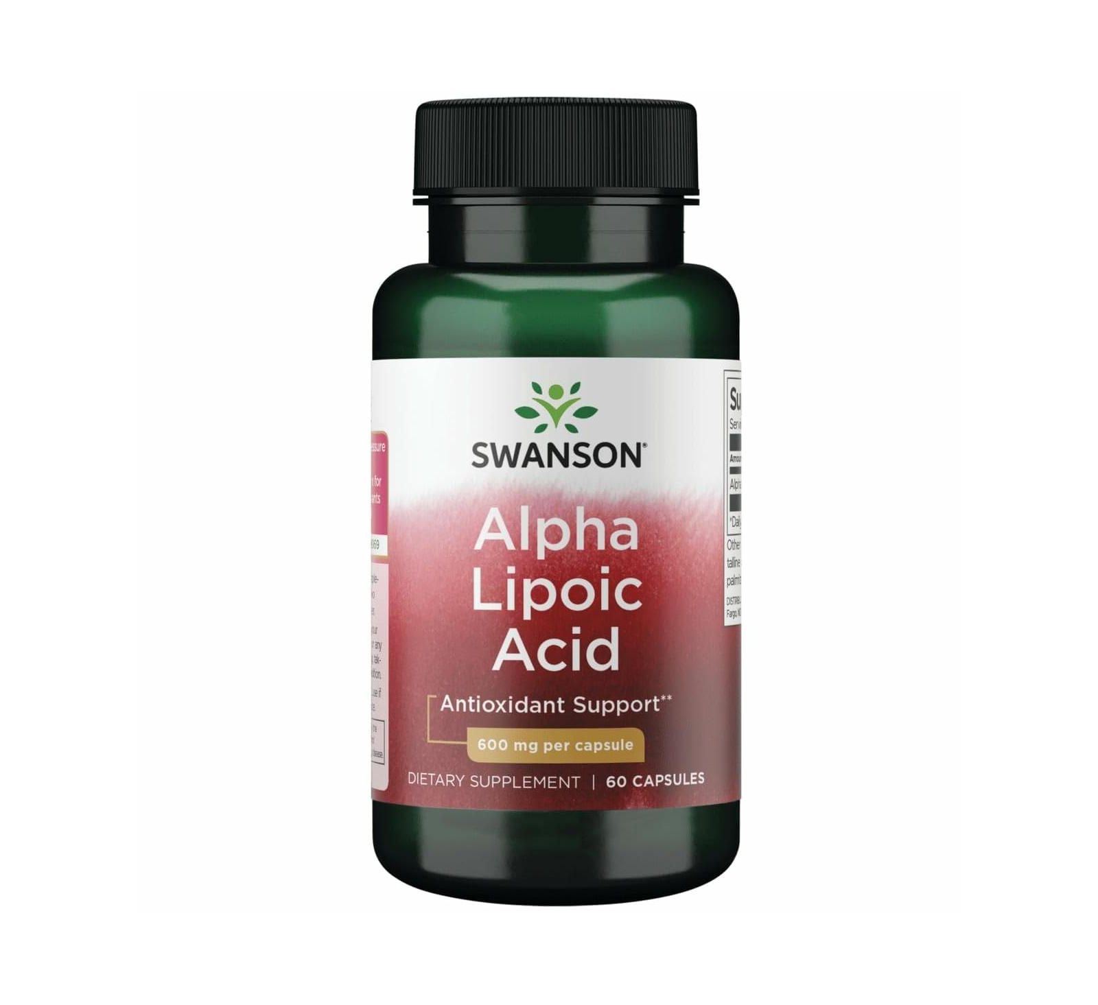 Натуральная добавка Swanson Alpha Lipoic Acid для поддержки здорового артериального давления и углеводного обмена, 60 капсул, 600 мг каждая
