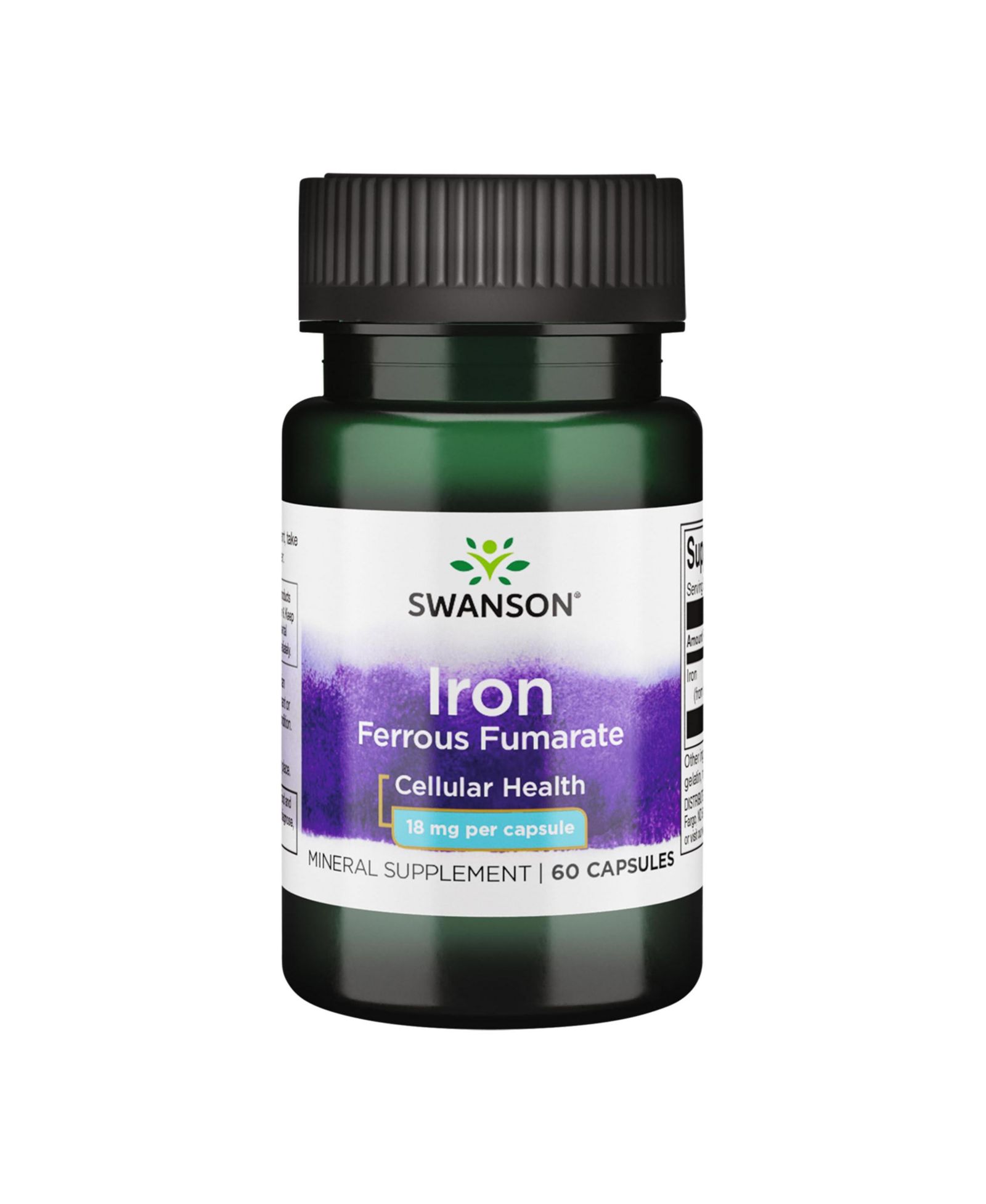 Swanson Iron (Ferrous Fumarate) 18 mg - Поддержка энергии, доставка кислорода и метаболизм жирных кислот, высокая концентрация, 60 капсул