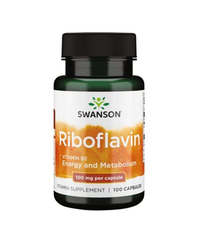 Swanson Vitamin B2 Riboflavin Supplement for Vision Health, Thyroid Function and Supports Energy Production - 100 Capsules, 100 mg Each