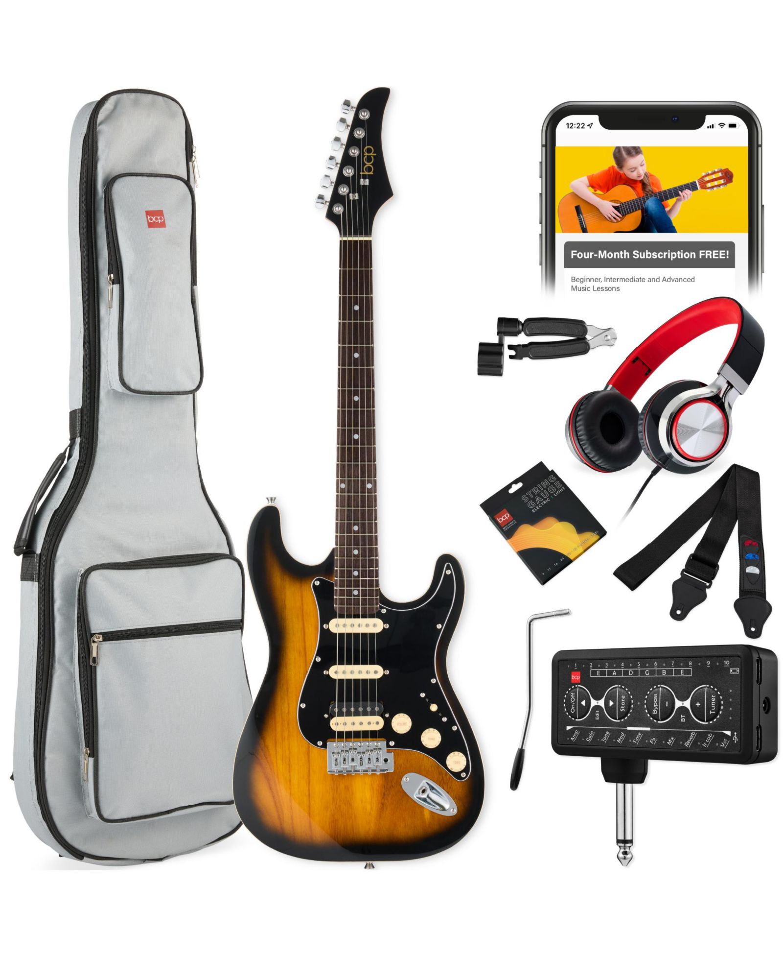 Best Choice Products Beginner Electric Guitar Kit w/ Headphone Amp, Padded Gig-Bag, Headphones