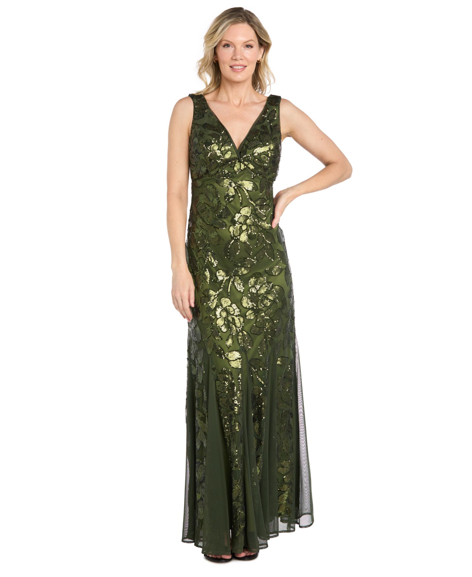 R & M Richards Petite Floral Sequin Beaded Gown