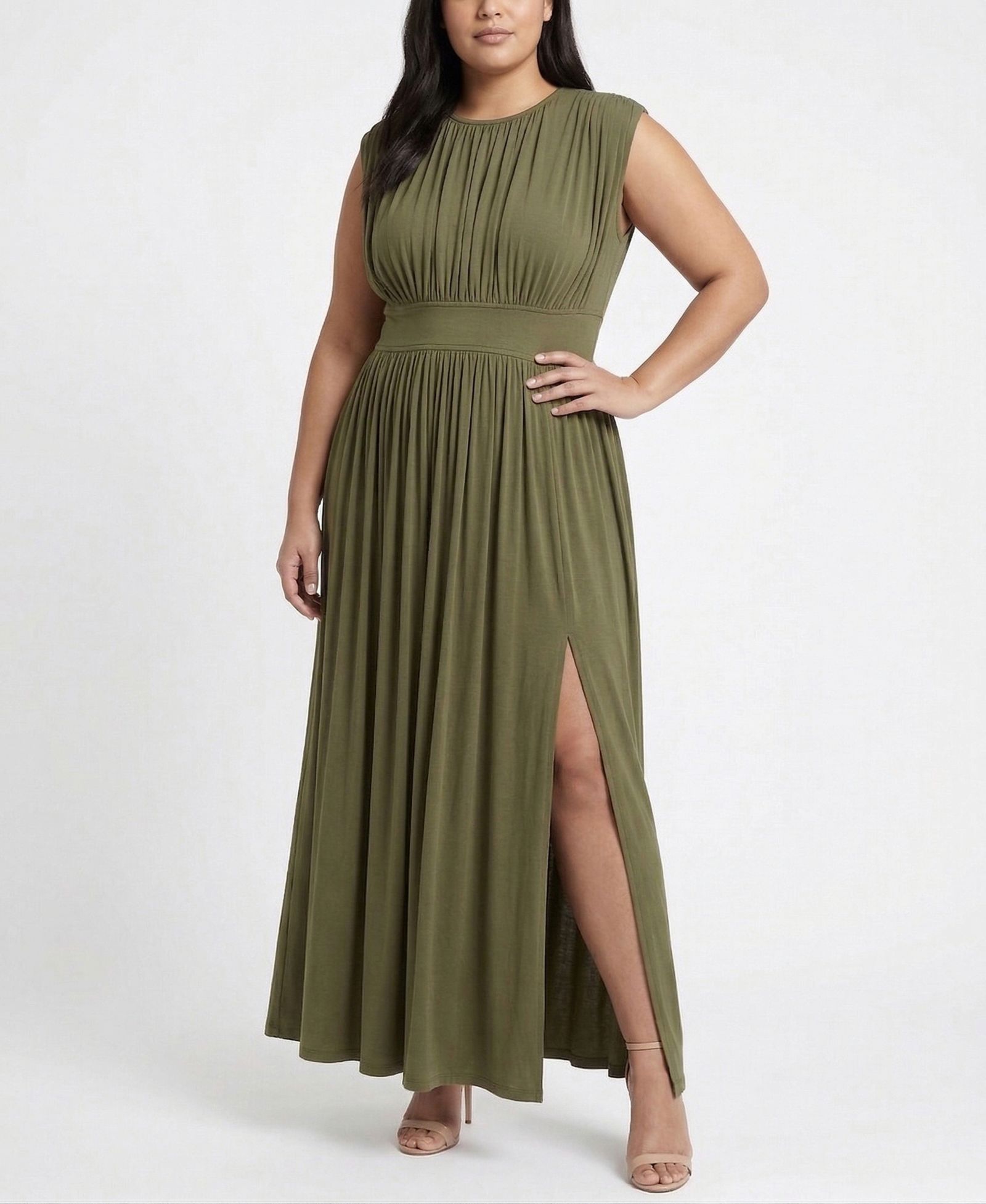 Taylor Plus Size Ruched Crewneck Maxi Dress