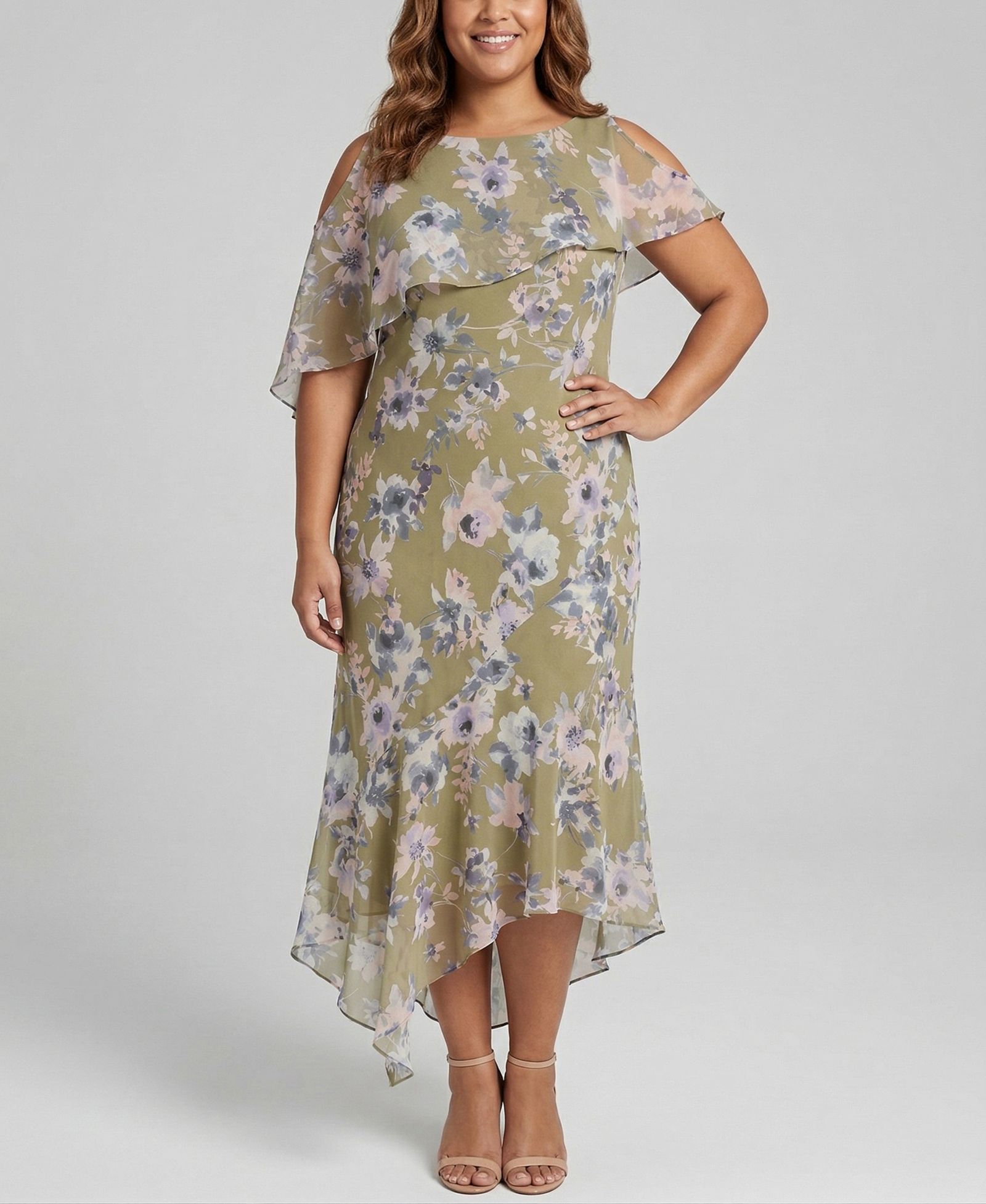 Taylor Plus Size Chiffon Printed Scoop Neck Dress