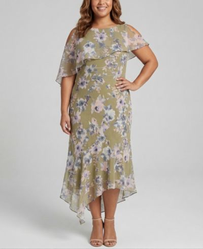 Taylor Plus Size Chiffon Printed Scoop Neck Dress