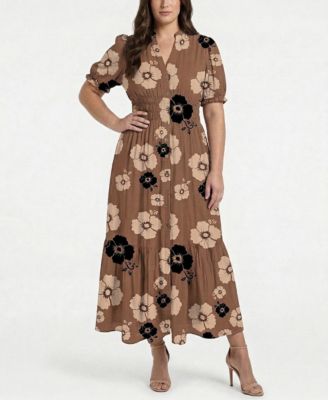 Taylor Plus Size Printed Split V-Neck Maxi Dress