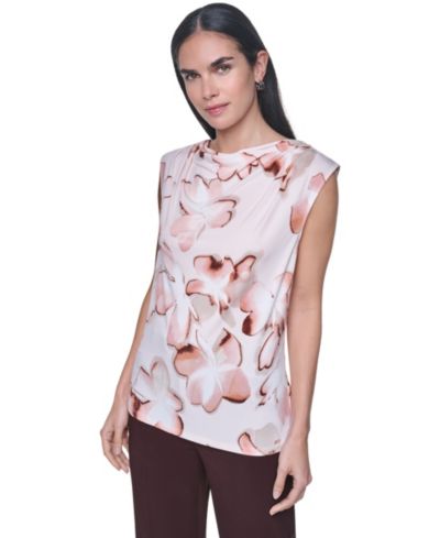 Calvin Klein Petite Printed Cowl Neck Sleeveless Blouse