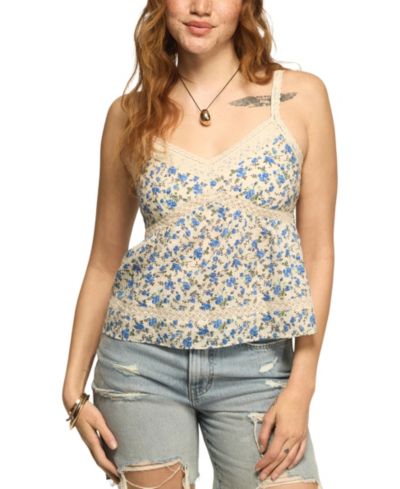 Lucky Brand Women's Sleeveless Printed Lace Trimmed Tank Top