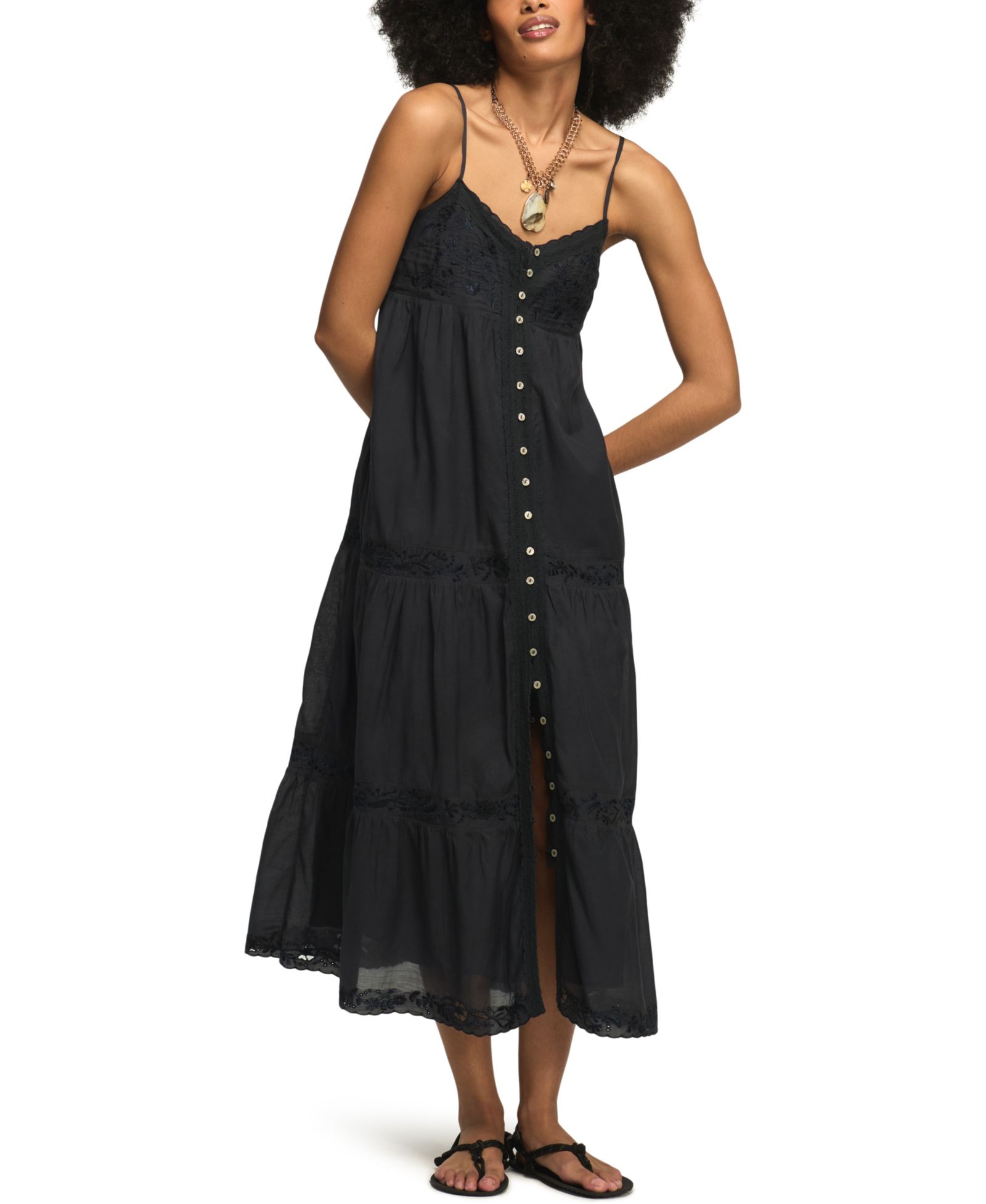 Женское платье Lucky Brand Embroidered V-Neck Tiered Midi