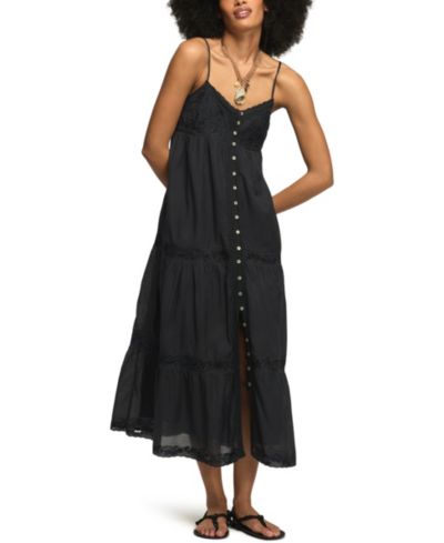 Lucky Brand Women's Embroidered V-Neck Tiered Midi Dress