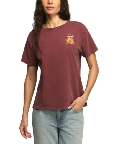 Lucky Brand Women's Hibiscus Print Crewneck Boyfriend T-Shirt