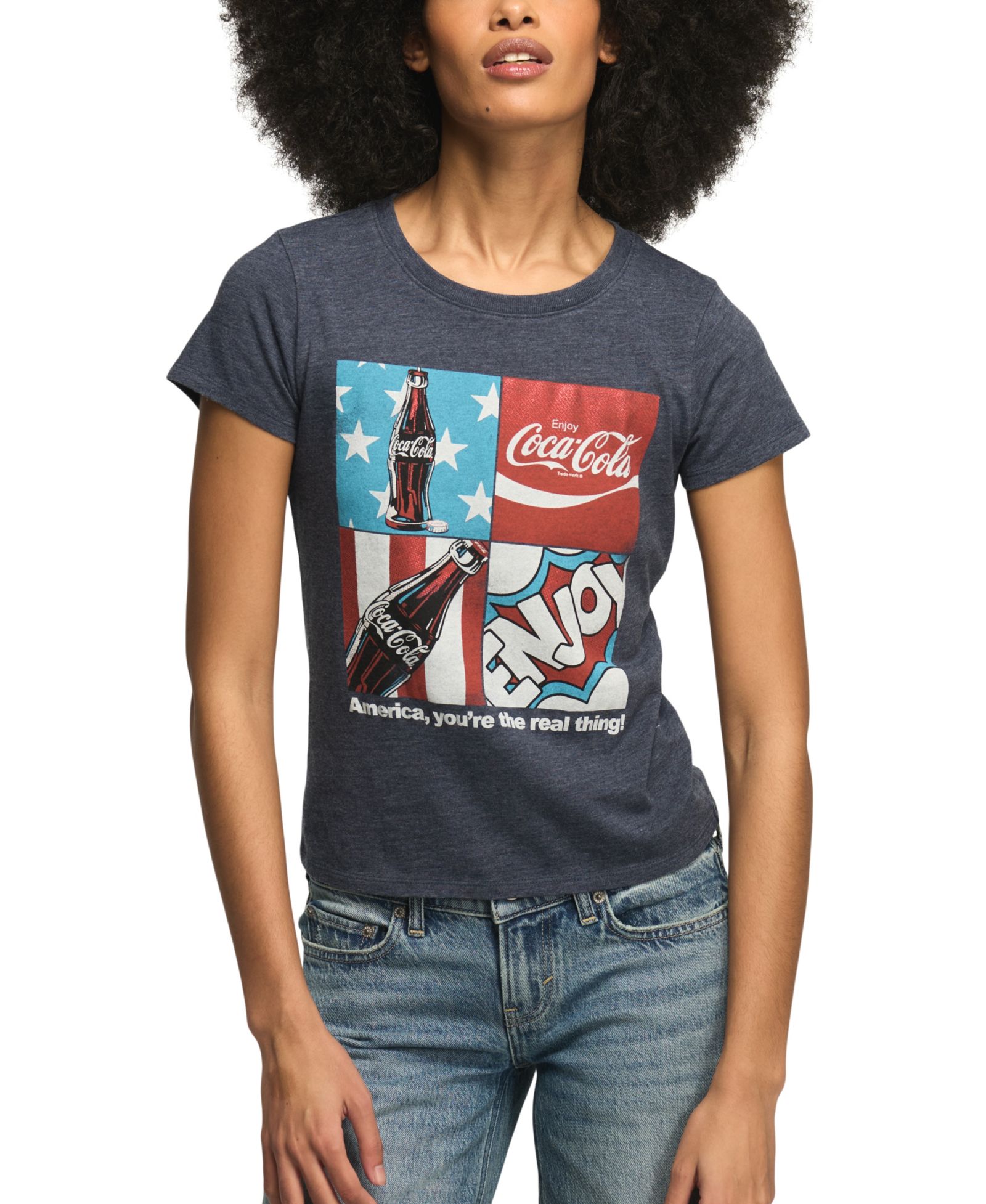 Lucky Brand Women's Coca Cola Americana Grid Crewneck Baby T-Shirt