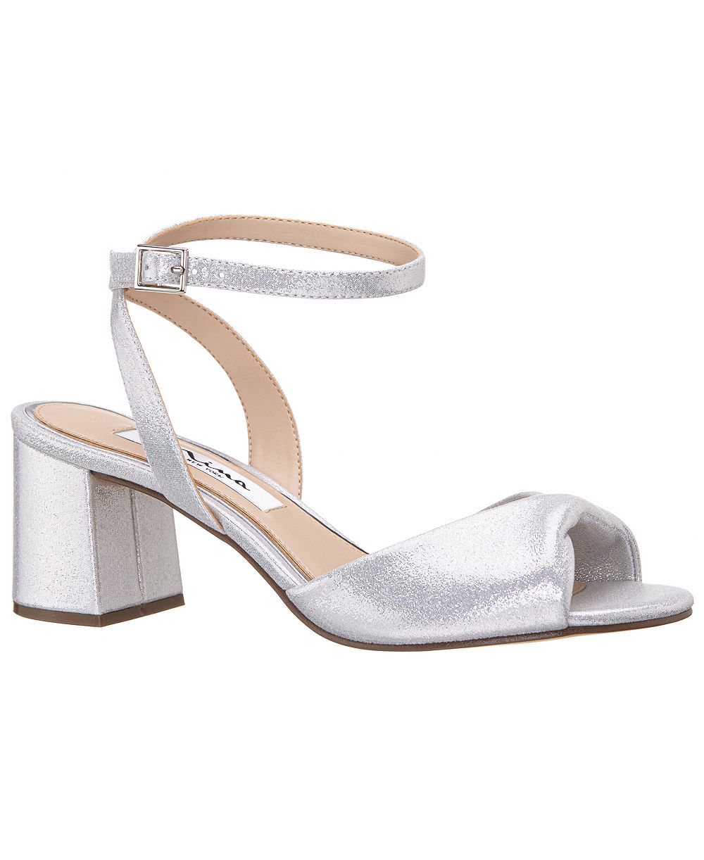 Nina Women's Nigella True Silver Metallic Suedette Block Heel Sandals