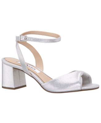 Nina Women's Nigella True Silver Metallic Suedette Block Heel Sandals