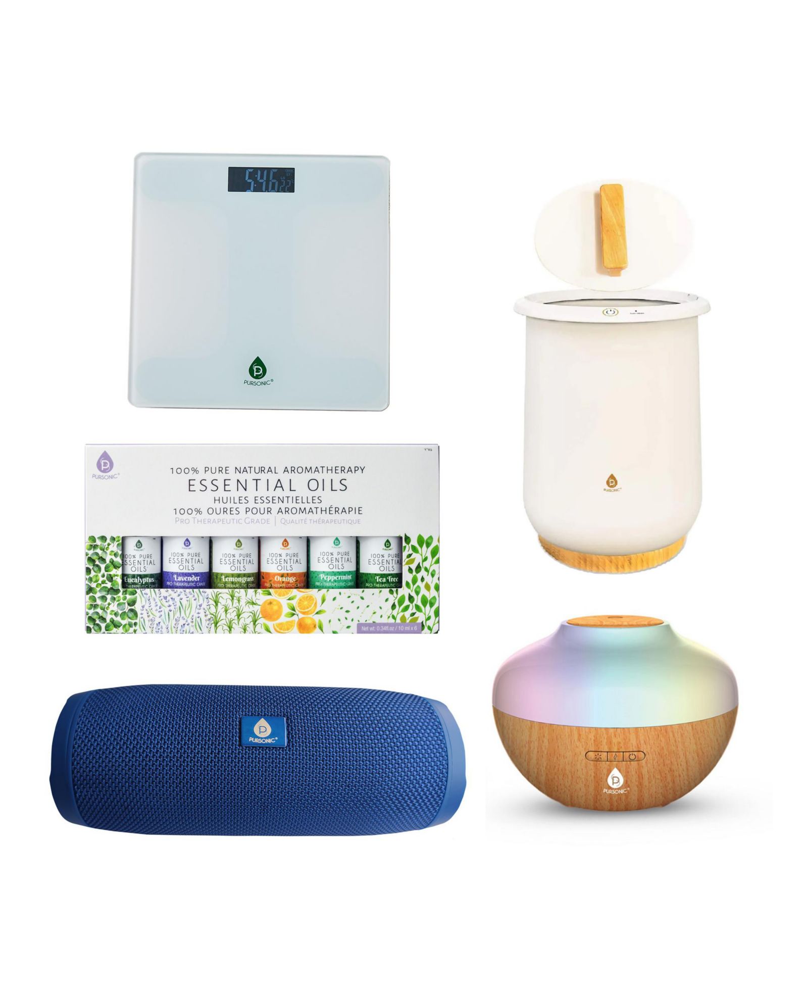 PURSONIC FlameGlow Aromatherapy Diffuser with 360degree(s) Hi Res Wireless Speaker and 6 Pack Essential Oils