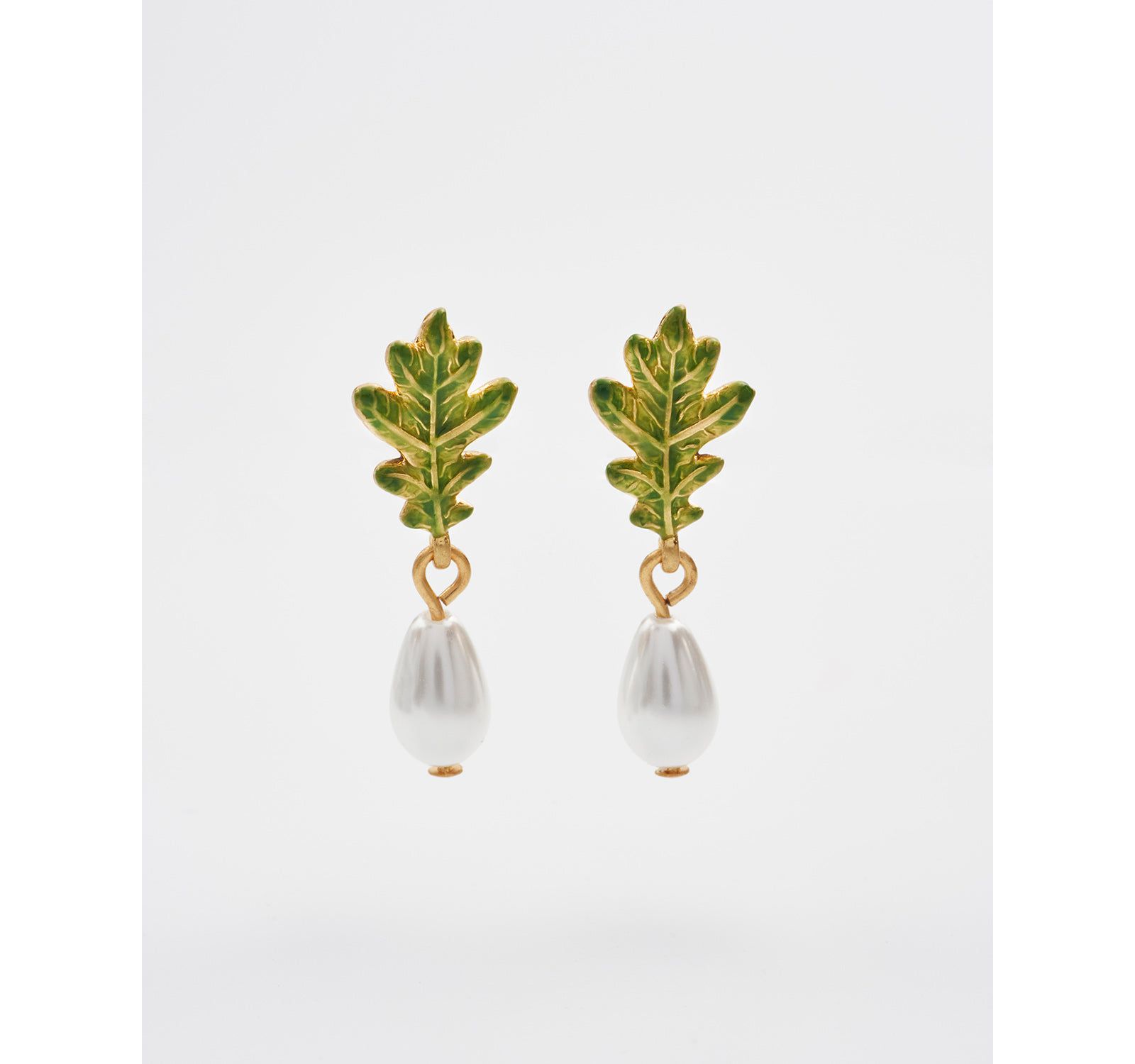 Золотые серьги Fable England Oak Leaf Pearl Drop Gold