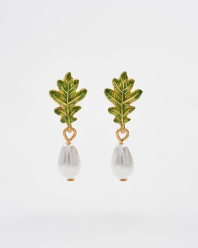 Золотые серьги Fable England Oak Leaf Pearl Drop Gold