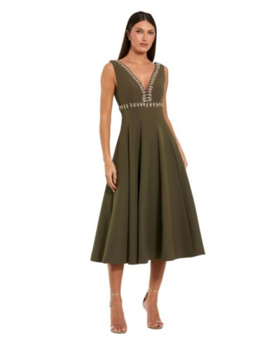 Mac Duggal Women's Rhinestone Embellished Crepe A Line Midi Dress