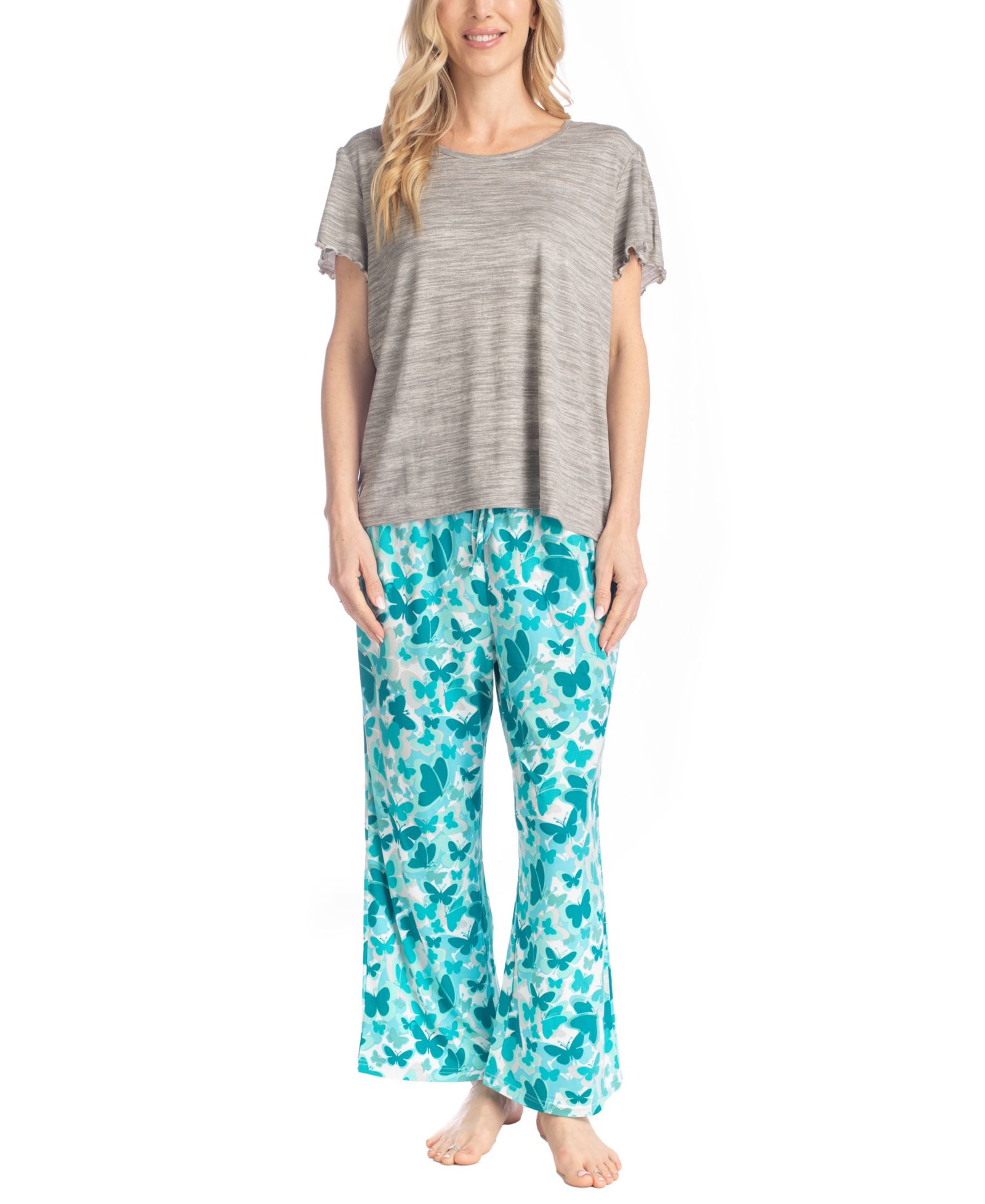 MUK LUKS Women's Artistic Garden Round Neck Top and Ankle Pants
