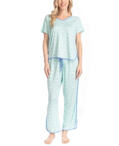 MUK LUKS Women's Artistic Garden V-Neck Top and Ankle Pants