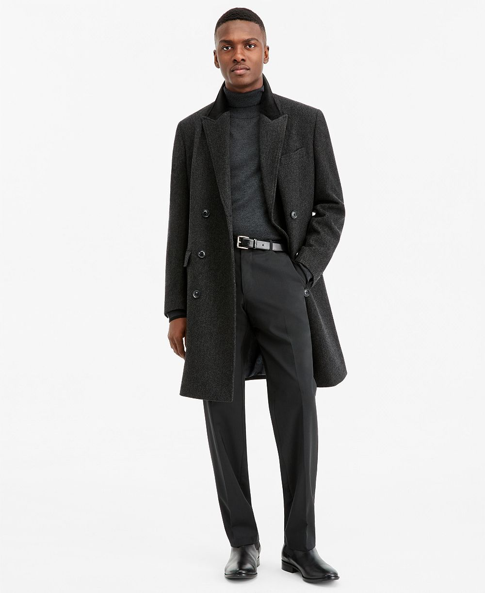 Мужское шерстяное пальто Ted by Ted Baker Men's Modern-Fit Herringbone Charcoal Overcoat