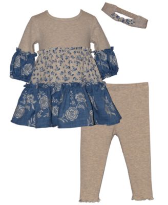 Bonnie Baby Baby Girls' Long-Sleeve Top, Pant and Headband, 3-Piece Set