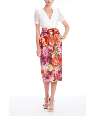 Коктейльное платье Badgley Mischka Women's Floral Mock Two-Piece Midi