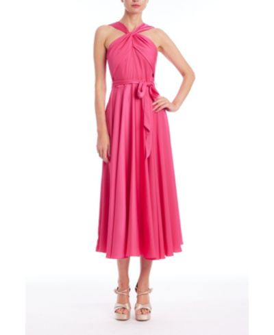 Женское атласное платье с халтером Badgley Mischka