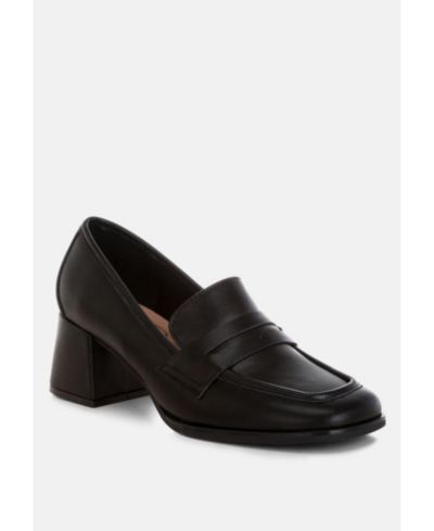 London Rag Womens Sutapa Penny Strap Flared Block Heel Loafers
