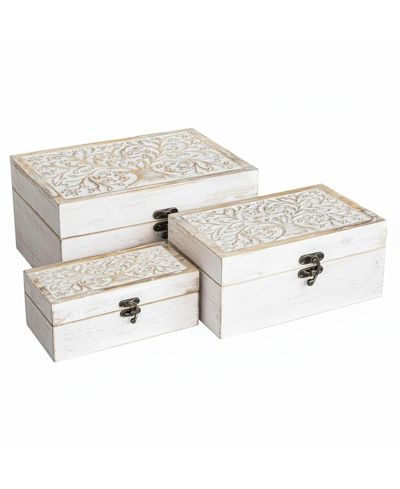 YIGII 3 Piece Tree Of Life Carved Wooden Keepsake Boxes Decorative Storage Trinket Memorabilia