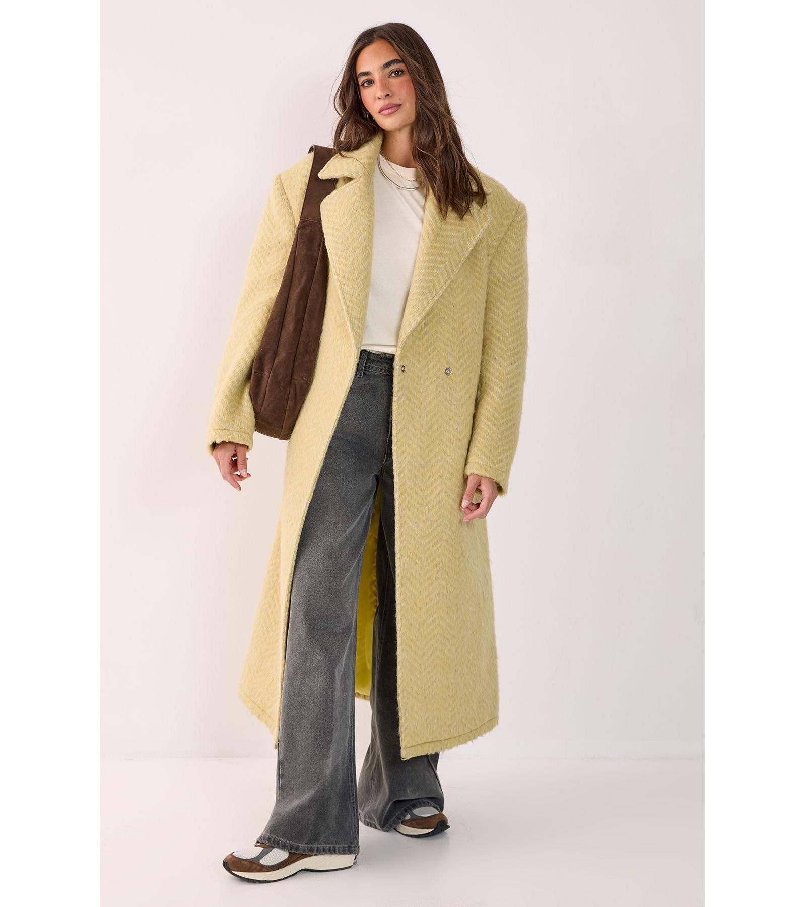 Nasty Gal Women's Double Breasted Brushed Herringbone Coat