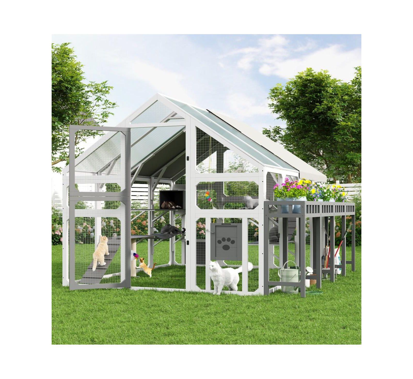 Домик для кошек 6thdruple Large Outdoor с подставкой для растений, многоуровневый и с водонепроницаемой крышей