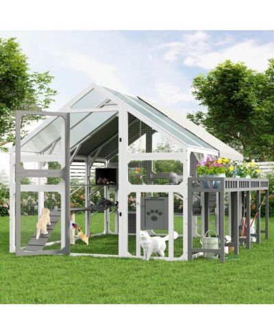 Домик для кошек 6thdruple Large Outdoor с подставкой для растений, многоуровневый и с водонепроницаемой крышей
