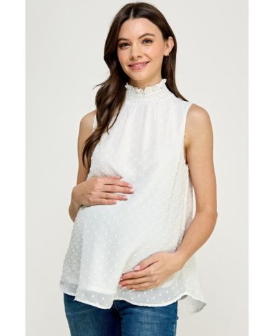 Hello Miz Maternity Swiss Dot Mock Neck Sleeveless Blouse