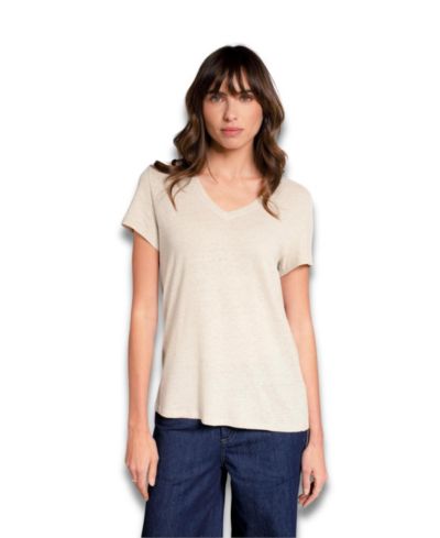 Celtic & Co. Women's Relaxed V-Neck Linen Blend T-Shirt