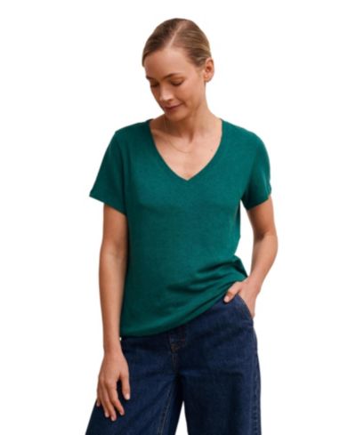 Celtic & Co. Women's Relaxed V-Neck Linen Blend T-Shirt