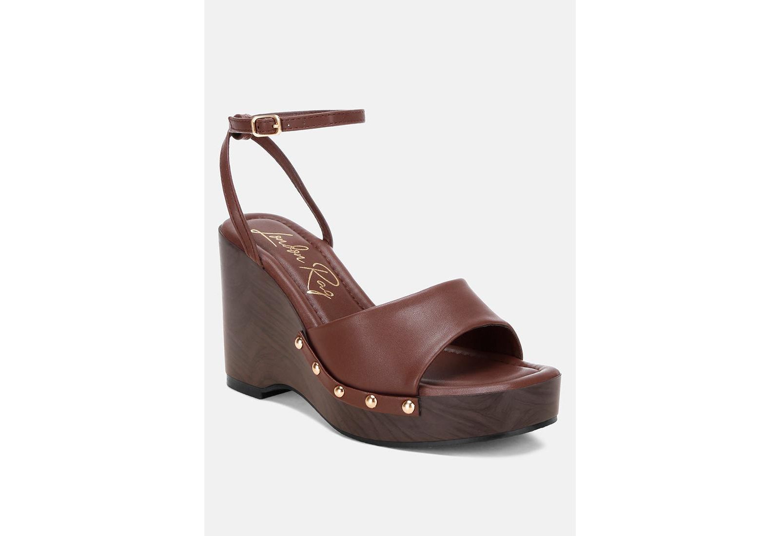London Rag Women's Colada Ankle Strap Studded Wedges