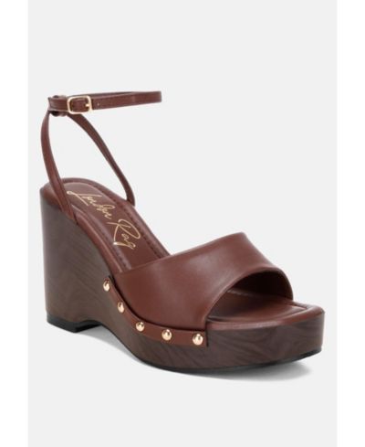 London Rag Women's Colada Ankle Strap Studded Wedges