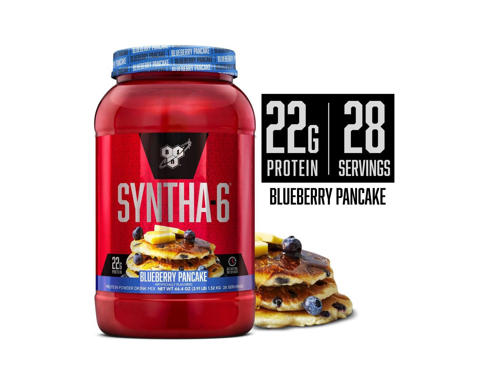 BSN SYNTHA-6 протеиновый порошок Premium, сывороточный протеин, мицеллярный казеин, смесь изолята молочного белка, 5g жира, Blueberry Pancake, 28 порций