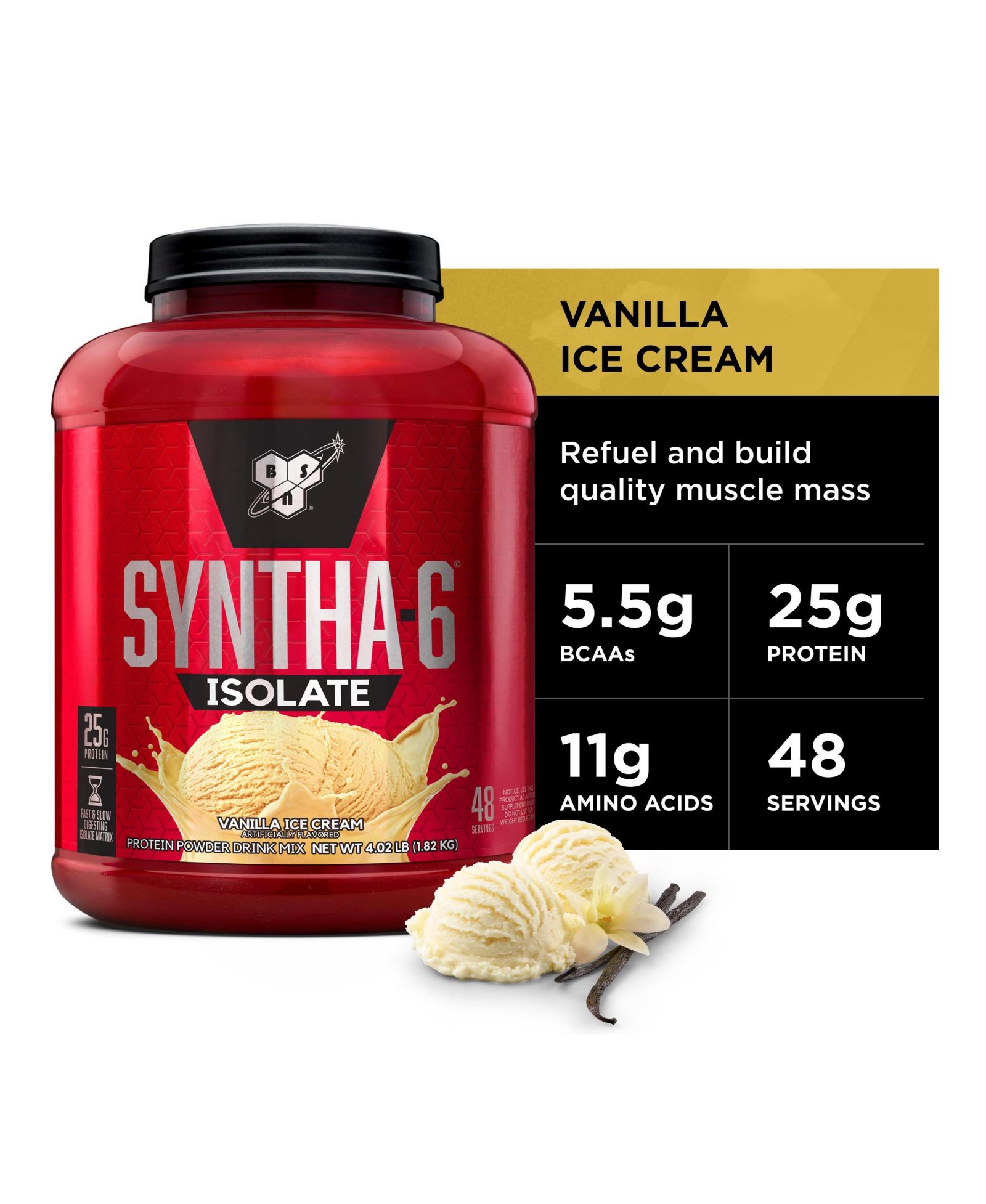 Спортивное питание BSN SYNTHA-6 ISOLATE, протеиновый порошок, ванильный пломюр, 48 порций