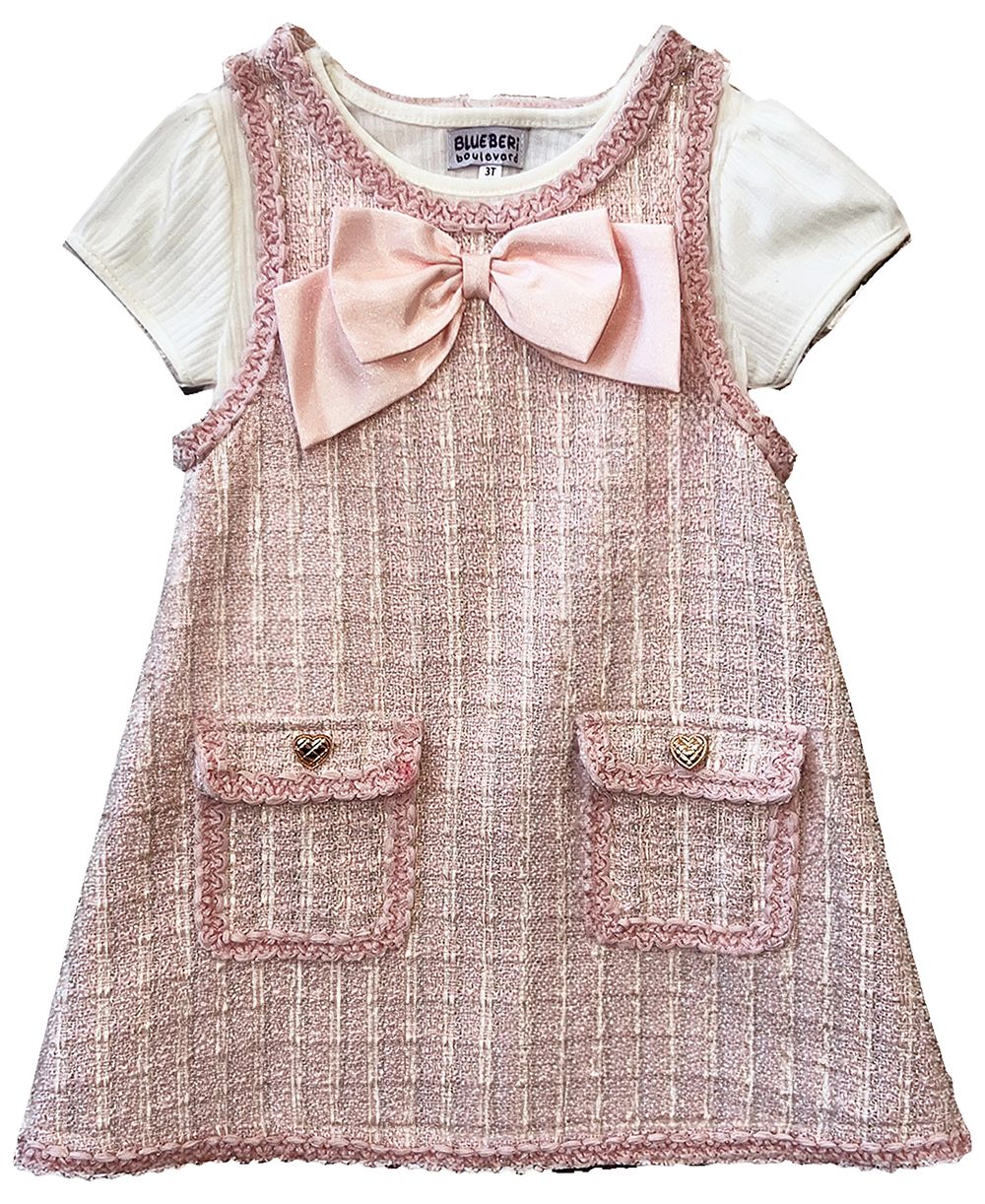 Blueberi Boulevard Girls' 2T-6X Short-Sleeve Top and Sleeveless Jumper Dress, 2-Piece Set