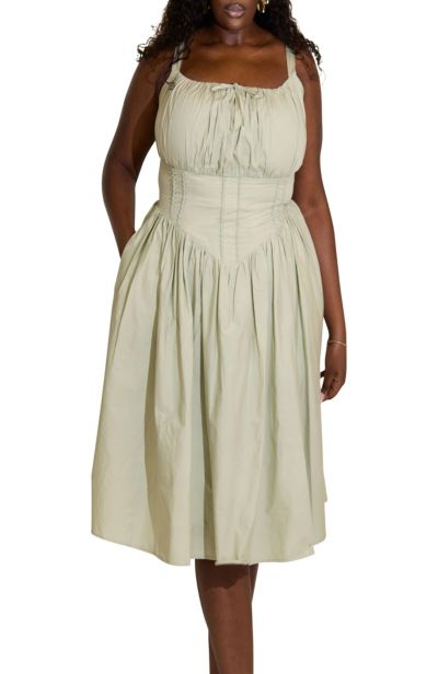 Taideux Women's Camille Fuller Bust Cotton Midi Corset Dress