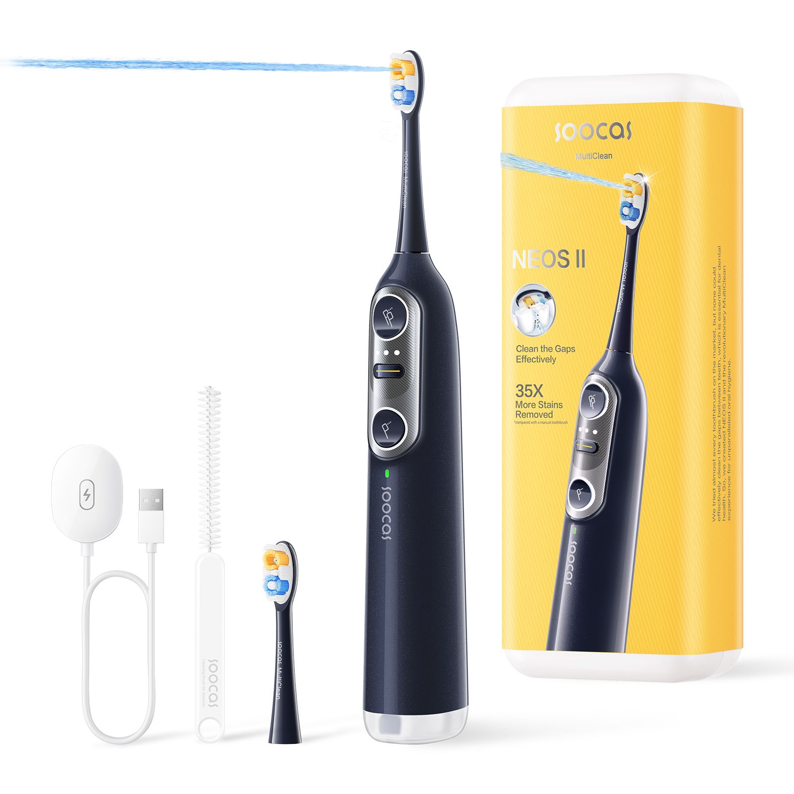 Soocas NEOS II - Electric Toothbrush with Water Flosser, Sonic Electric Toothbrush for Adults, Cordless Water Flosser for Travel