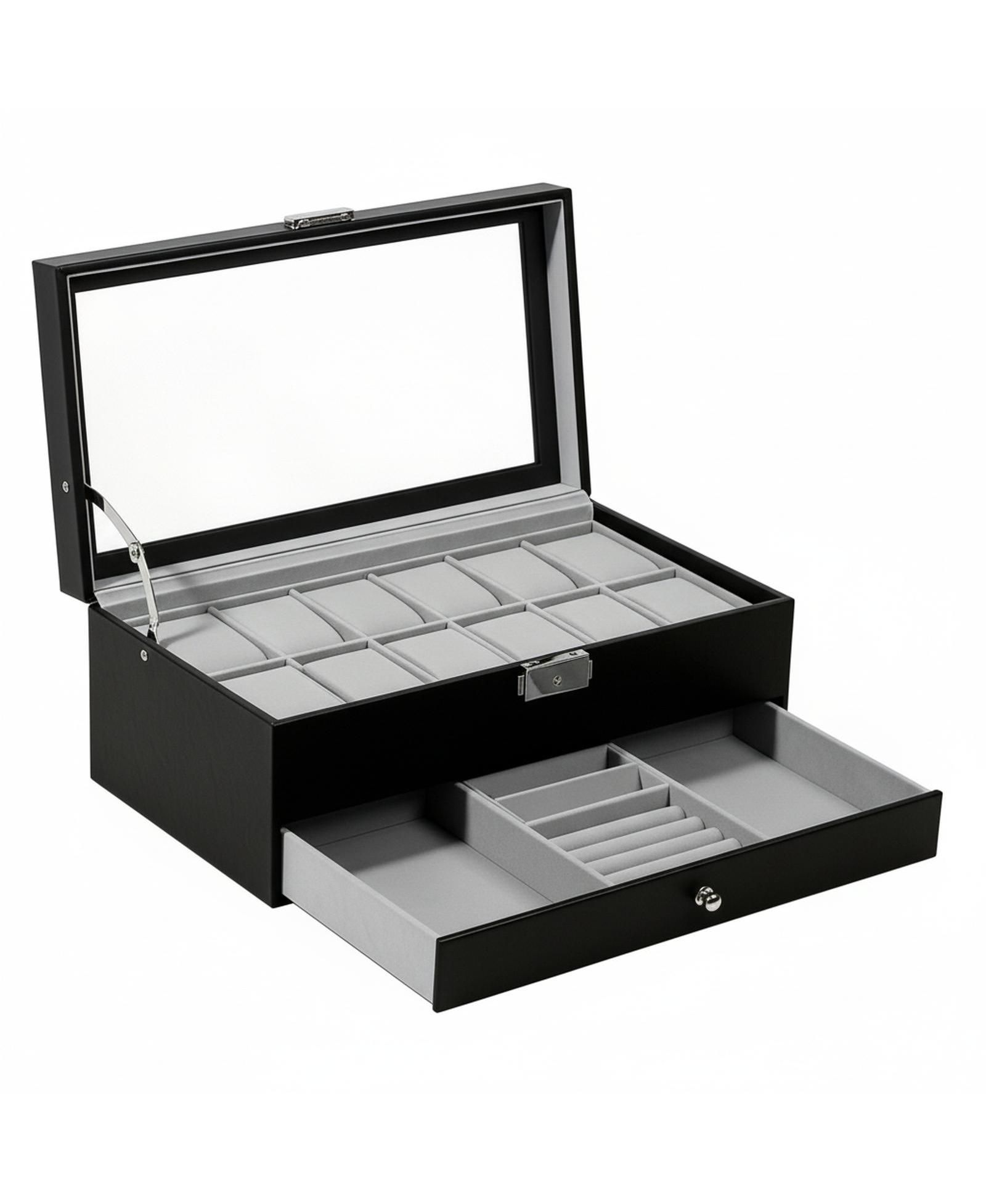 YIGII 12 Slot Watch Box Display Organizer Leather Automatic LED Light Battery Operated Gift